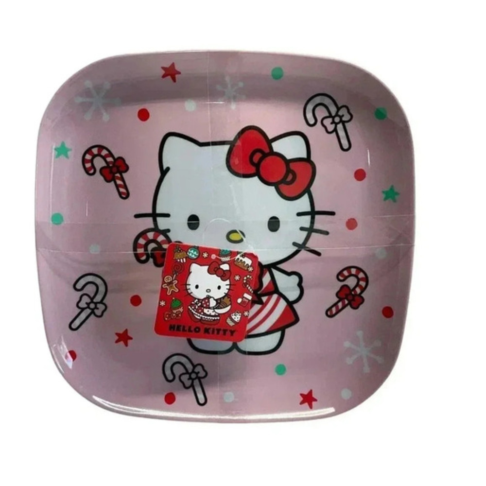 Hello Kitty Pink Melamine Candy Cane Christmas Dinner Plates Set of 4